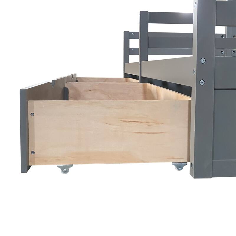 Merax 2 Shared Beds Twin Size House Platform Beds with Two Drawers