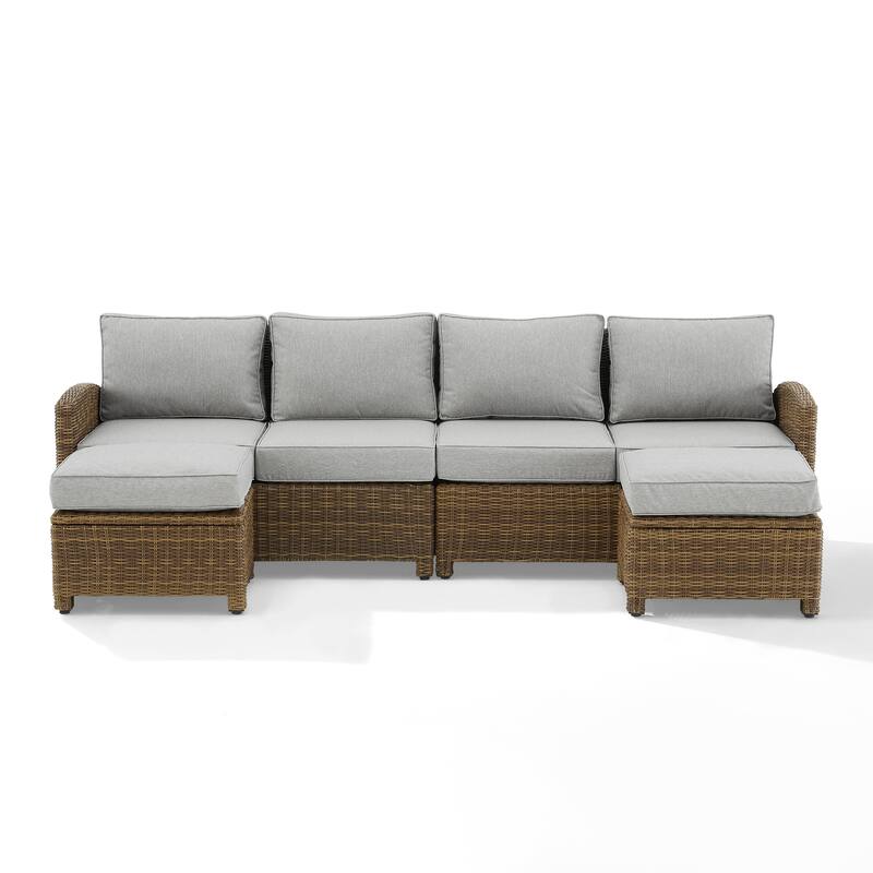 Crosley Bradenton 4Pc Outdoor Wicker Sectional Set - 70.5"d x 105.5"w x 32.5"h - Gray