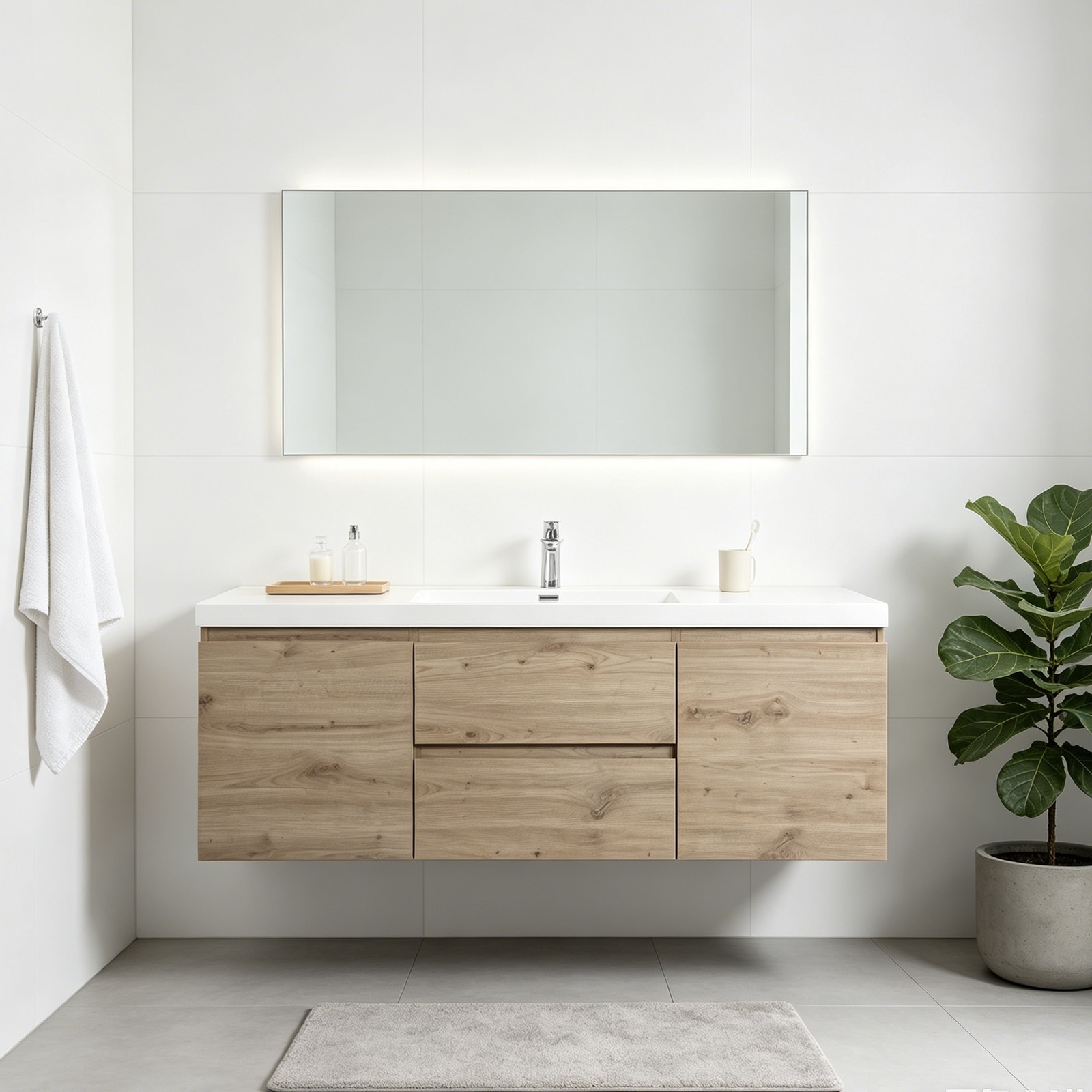 Patara Natural Oak Floating Bathroom Vanity, 36" 42" 60"