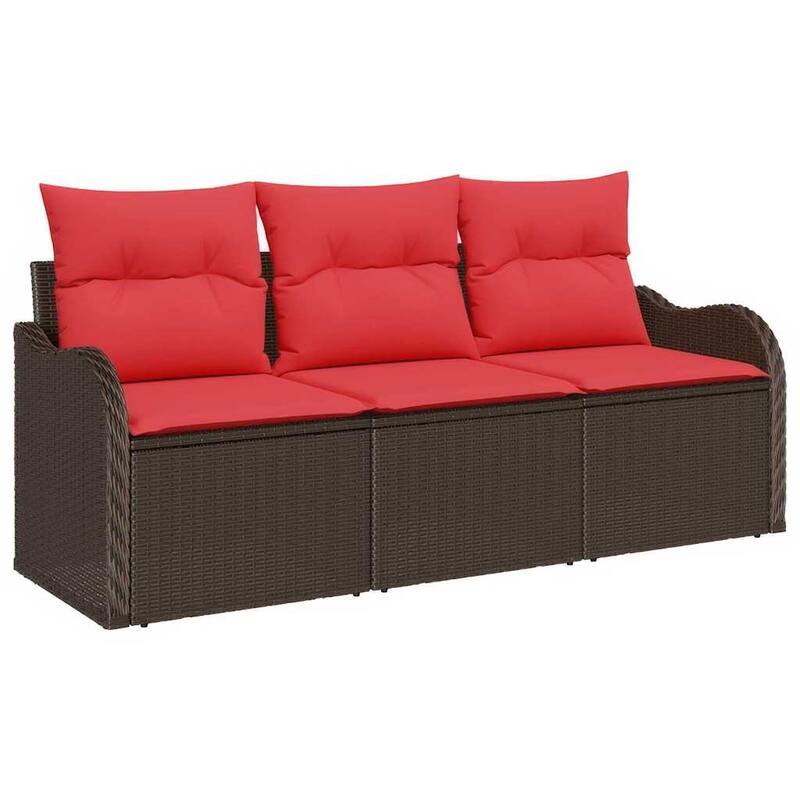 vidaXL 3 Garden Sofa Set with Cushions Black/Brown/Grey Poly Rattan - 69.3 x 24.4 x 27.2