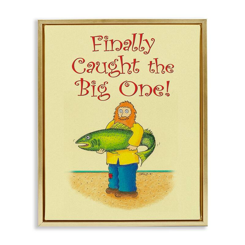 Stupell The Big One Fisherman Framed Floater Canvas Wall Art Design By Roger Straub - 25 x 31 - Gold