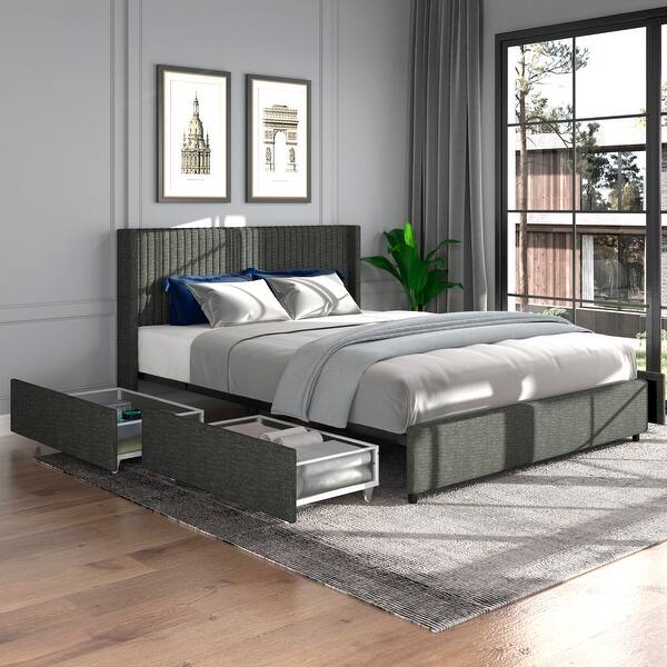 Wingback Platform Bed with four Drawers Storage - Bed Bath & Beyond ...