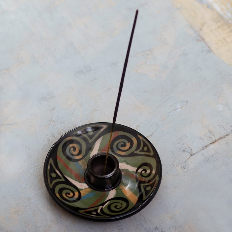Novica Handmade Ancestral Swirls Ceramic Incense Holder