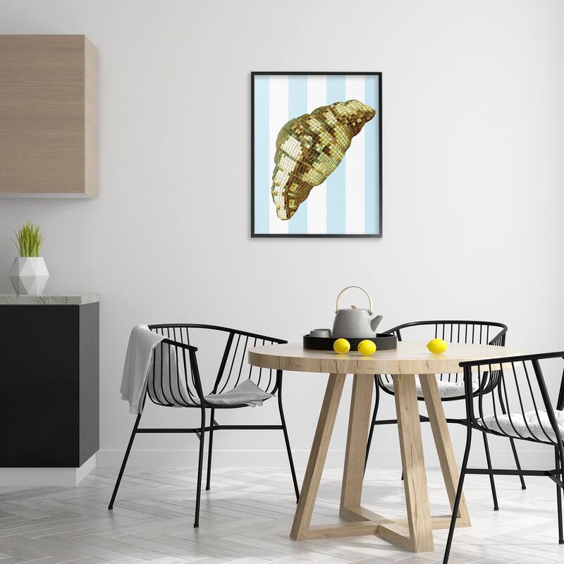 Stupell Disco Croissant & Blue Stripes Framed Giclee Art Design By Lil' Rue