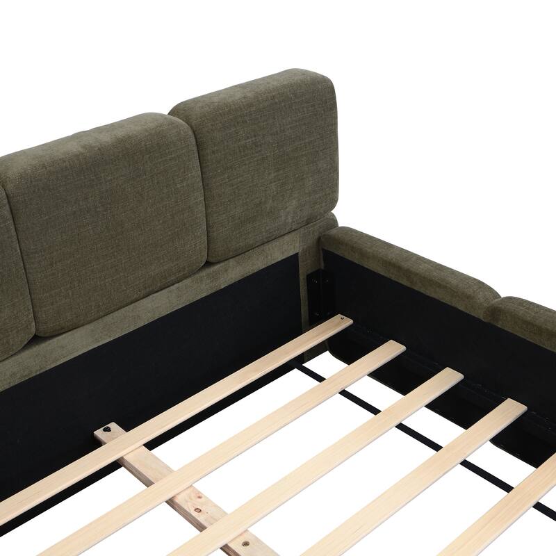 Christopher Knight Home Evelyn Platform Bed with Boucle Upholstery and Thick Block-Style Headboard