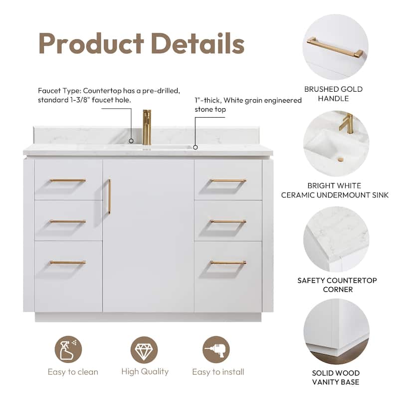 San Single Bath Vanity with Composite Stone Top without Mirror