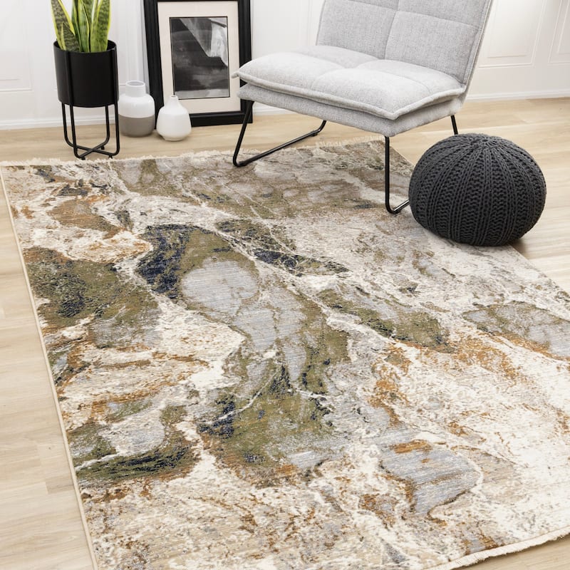 Sydney Collection - Cream Grey Brown Marble Area Rug