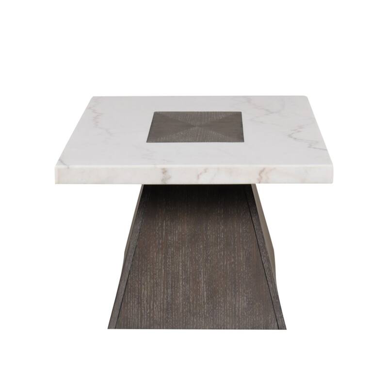 Marble and Wood Coffee Table in Dark Walnut and White