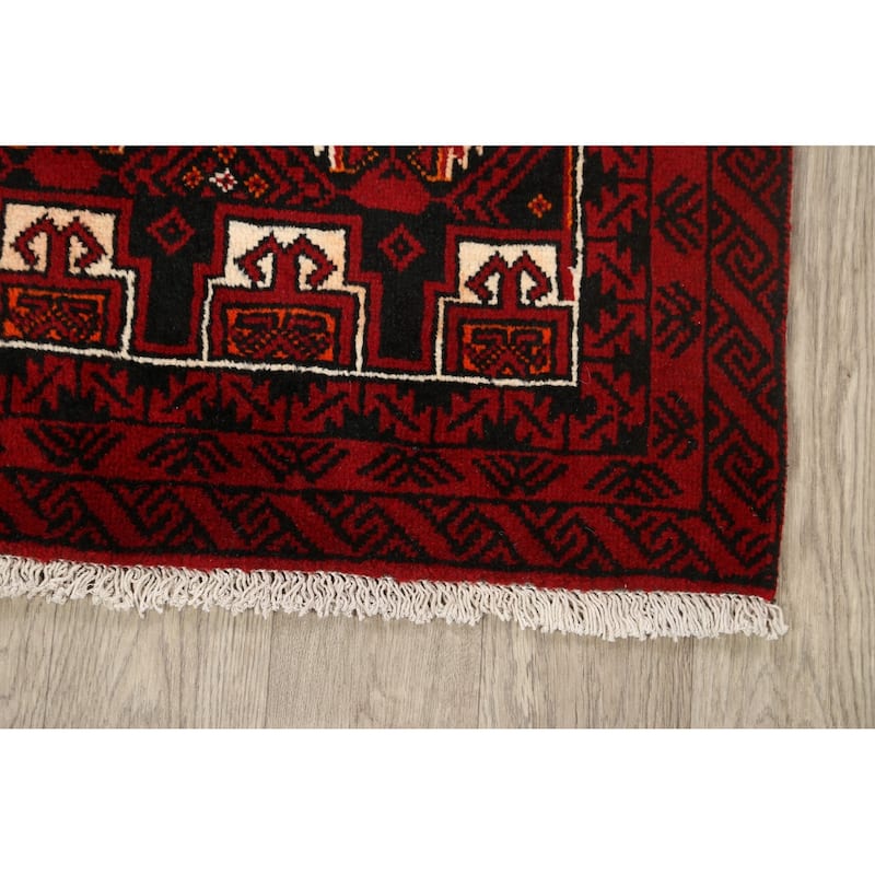 Geometric Traditional Persian Balouch Area Rug Handmade Wool Carpet - 3'2" x 6'1"