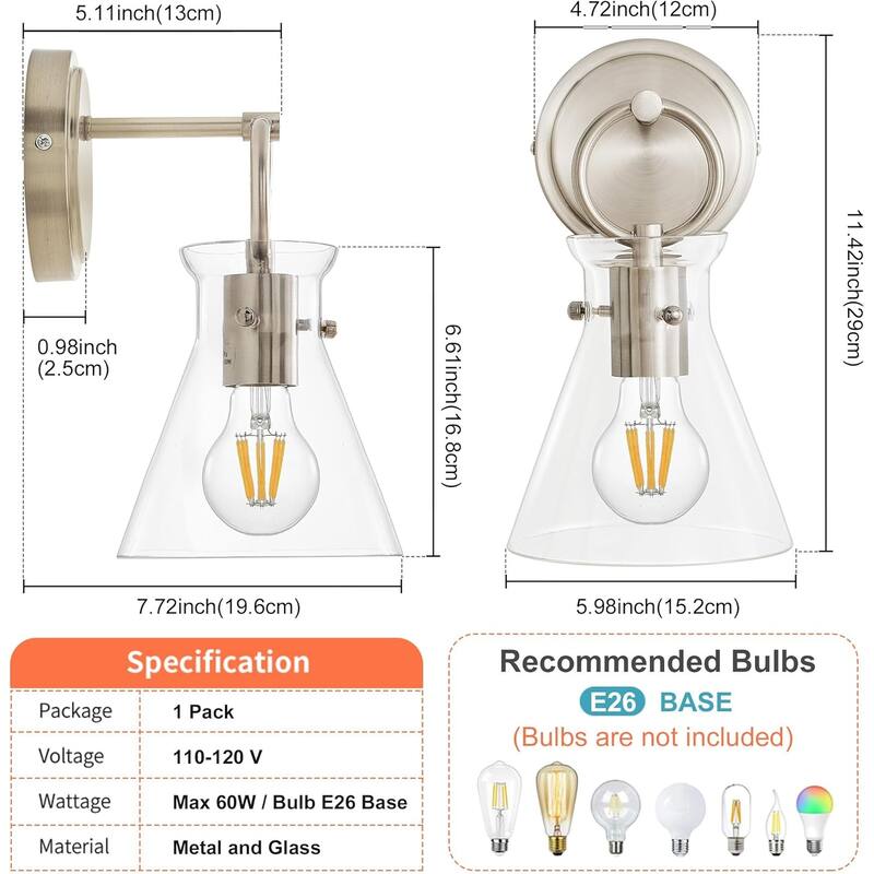 1 pack vanity light nickel wall light glass,metal kitchen light