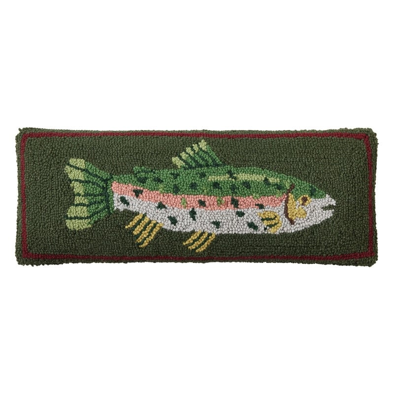 Camp Wandawega Trout Wool Hook Throw Pillow - Oblong 8x22"