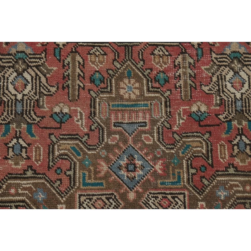 Pink Geometric Tabriz Vintage Persian Area Rug Handmade Wool Carpet - 6'5" x 9'9"