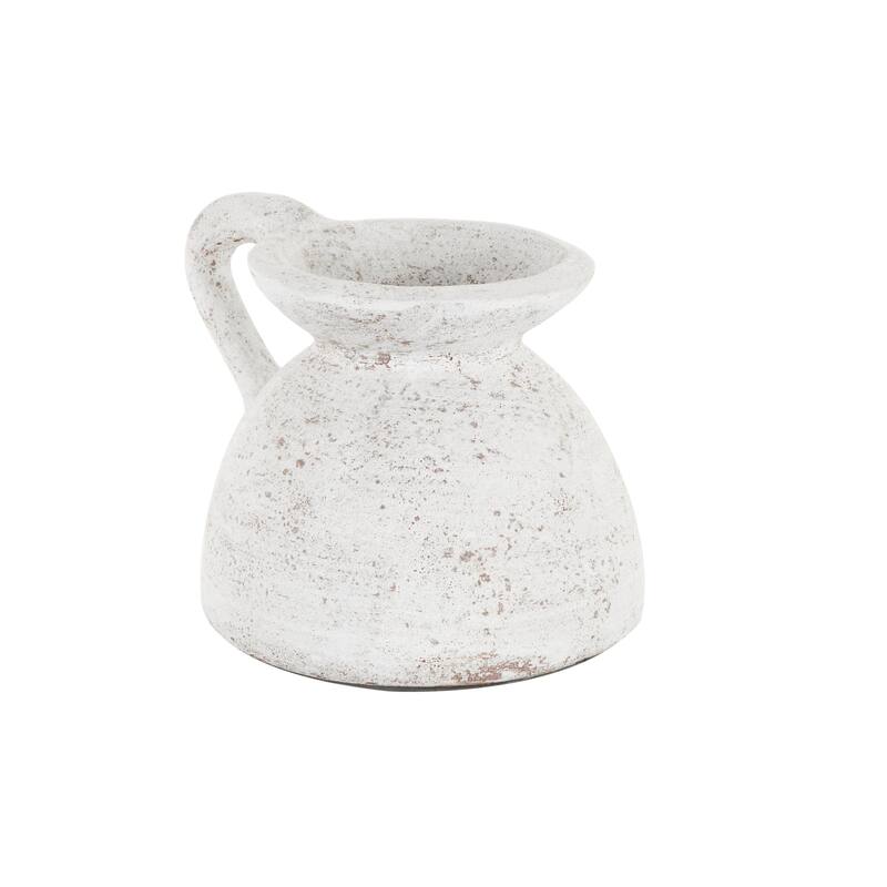 Ceramic Antique Style Textured Pot Decorative Vase with Handle - Cream - Roche River Decor