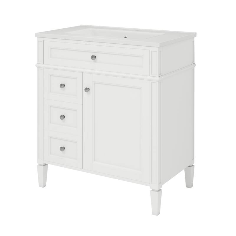 Bathroom Vanity Cabinet with Door Rack, Drawers of Different Sizes, Metal Textured Knobs, Roman Leg Design and Adjustable Shelf