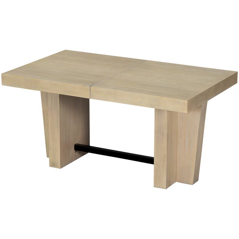 6-Piece Extendable Dining Set with Removable Leaf, Wood Kitchen Table Set with Bench and 4 Upholstered Chairs