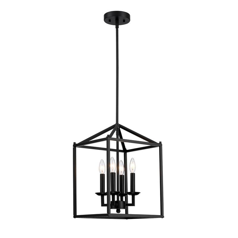 4-light pendant with black finish and steel cage shade