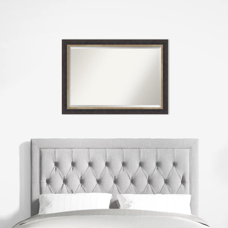Hammered Charcoal Tan Beveled Wood Framed Wall Mirror - Hammered Charcoal Tan