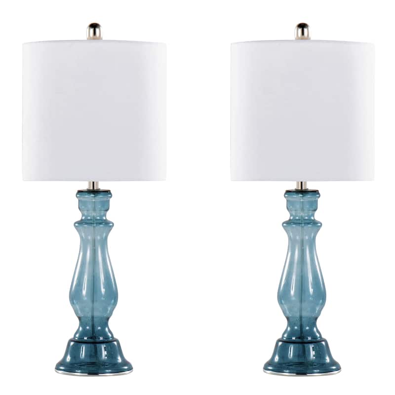 Bella 24" Glass Table Lamp (Set of 2) - Lt. Blue Seeded Glass/Polished Nickel/White Linen