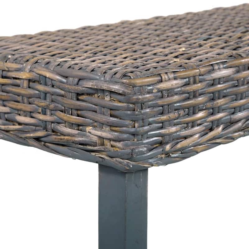 vidaXL Bench 63" Gray Natural Kubu Rattan and Solid Mango Wood