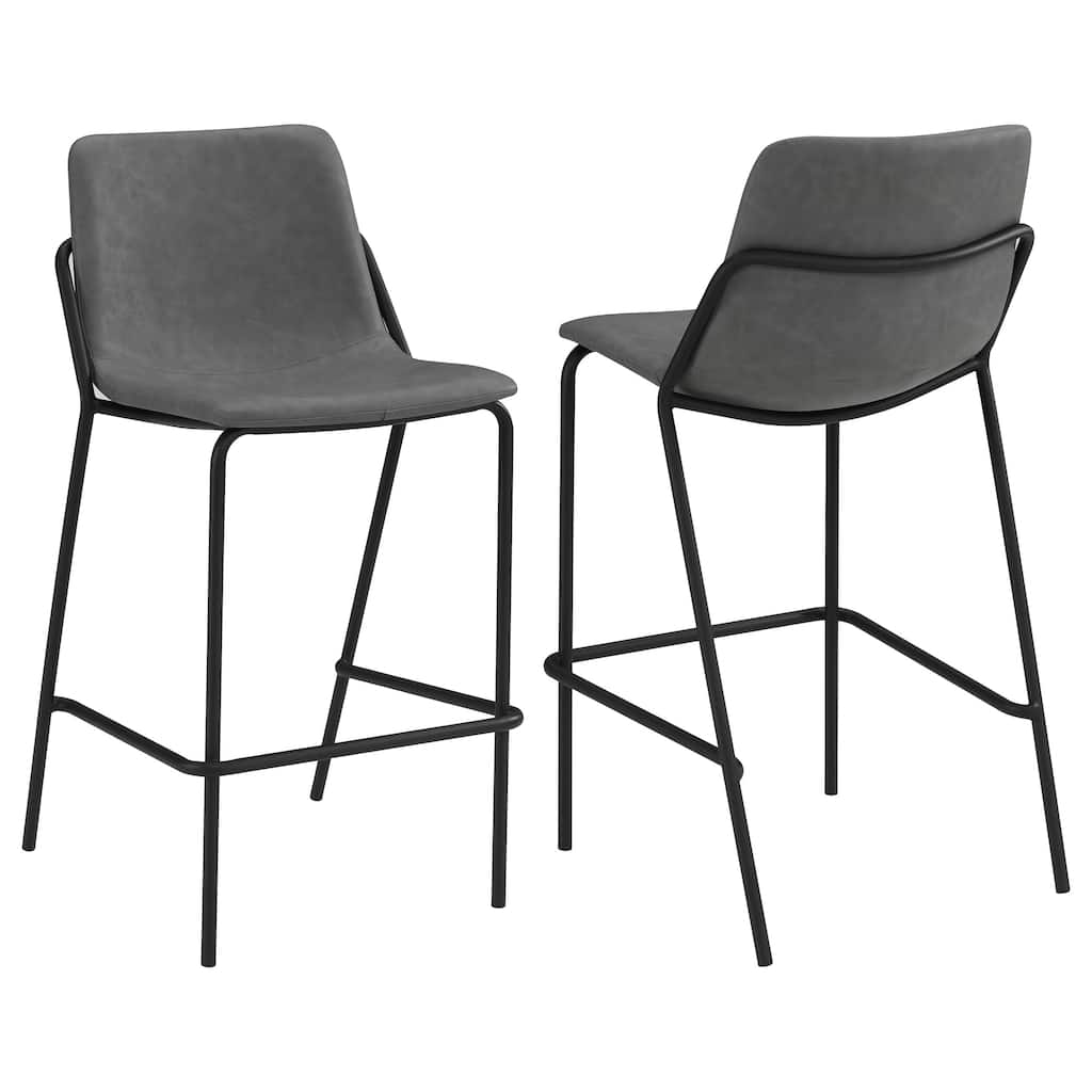 Grey Upholstered Bar Stools (Set of 2) with Footrest