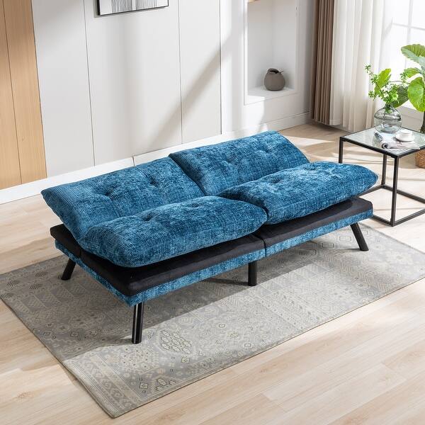 2Seater Convertible Sofa Bed Chenille Loveseat Futon Bed Armless