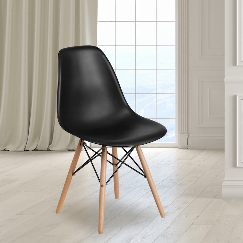 Plastic Chair with Wooden Legs - Black