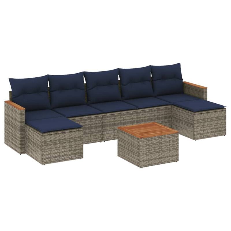 vidaXL Patio Sofa Set with Cushions Outdoor Conversation Furniture Poly Rattan - 21.7x 24.4x 27.2