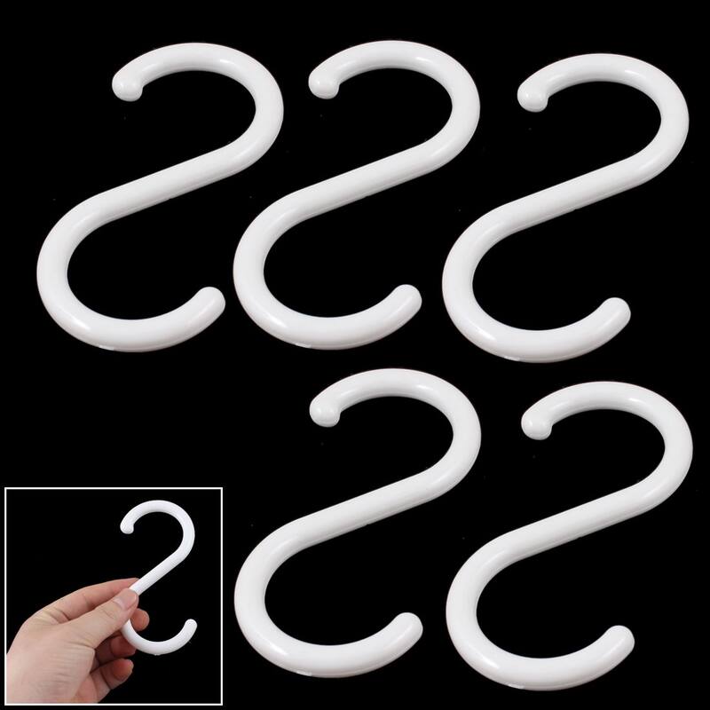 5 Pcs White Plastic S Shape Hanger Hook for Home Clothing Coat Baskets