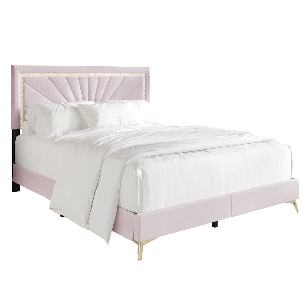 CraftPorch Luxurious Diamond Strip Velvet Upholstered Bed