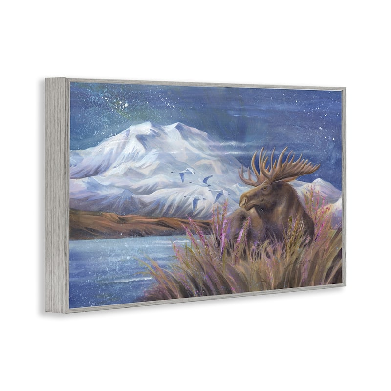 Stupell Moose & Snowy White Mountain Framed Giclee Art Design By Jody Bergsma