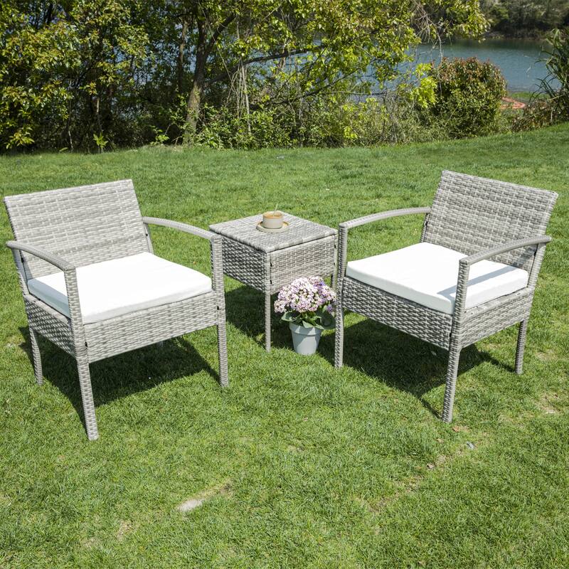 3-piece Patio Wicker Conversation Set with Coffee Table