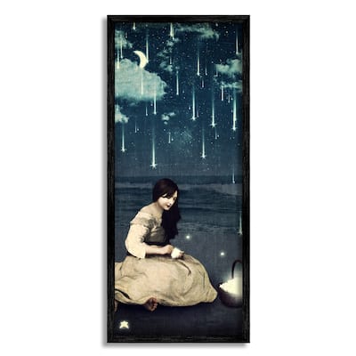 Stupell Raining Meteorites Stars Nighttime Moon Woman Scene Framed Wall Art - Blue