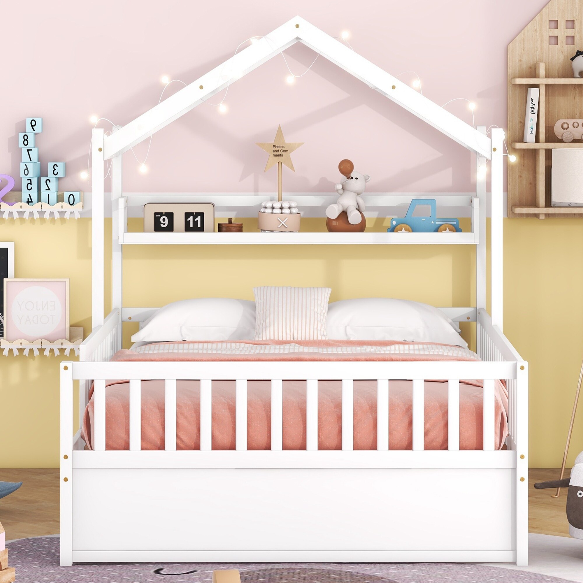Kid-Friendly Design Full Size Bed Kids House-shaped Bed with Twin