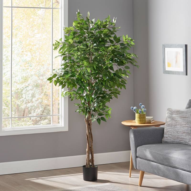 180cm Artificial Ficus Tree in Pot Indoor Outdoor Home Decor - Green - Green