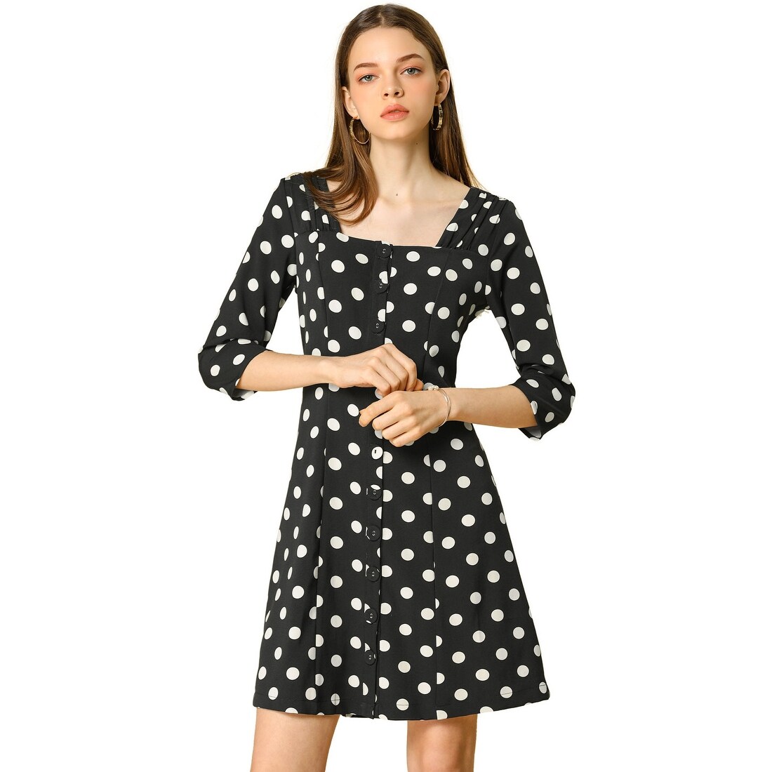 square neck polka dot dress