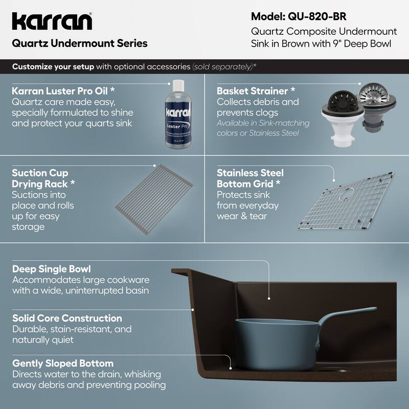 Karran Undermount 24.38 in Single Bowl Quartz Kitchen Sink