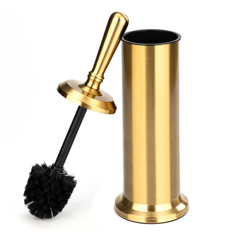 15" Tall Stainless Steel Gold Toilet Brush Set with Holder