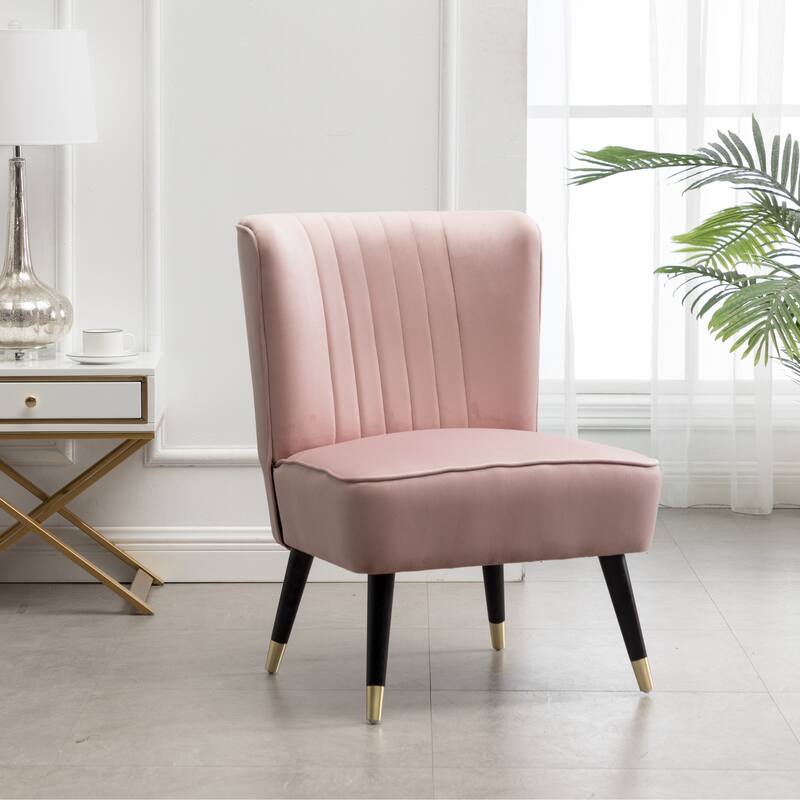Contemporary Velvet Upholstered Accent Chair, for Living Room - Pink