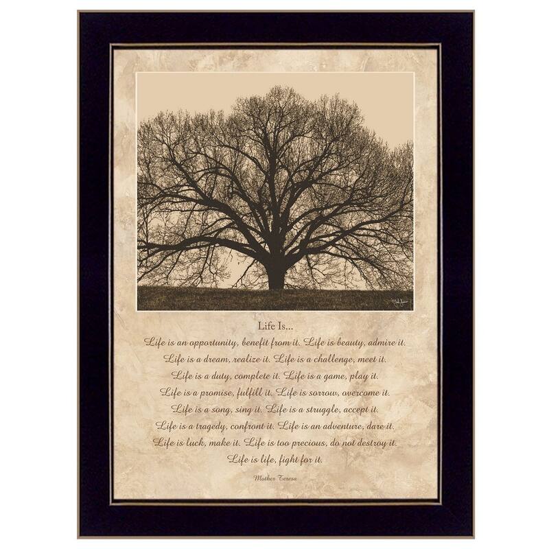 TrendyDecor4U Mid-Century Modern "Life Is" Framed Print Wall Art by John Jones - Brown, Tan, Black, Earth Tones - Black