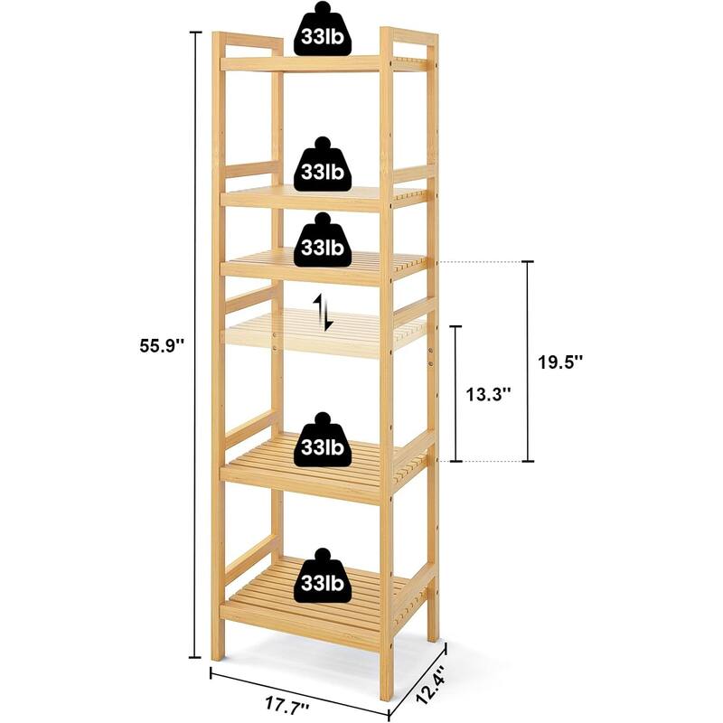 Free Standing Bamboo Bookshelf Organizer,Thick Bookcase Storage Shelving,Rust Resistance,Easy Assemble