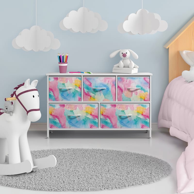 Dresser w/ 5 Drawers Furniture Storage Chest for Home, Bedroom