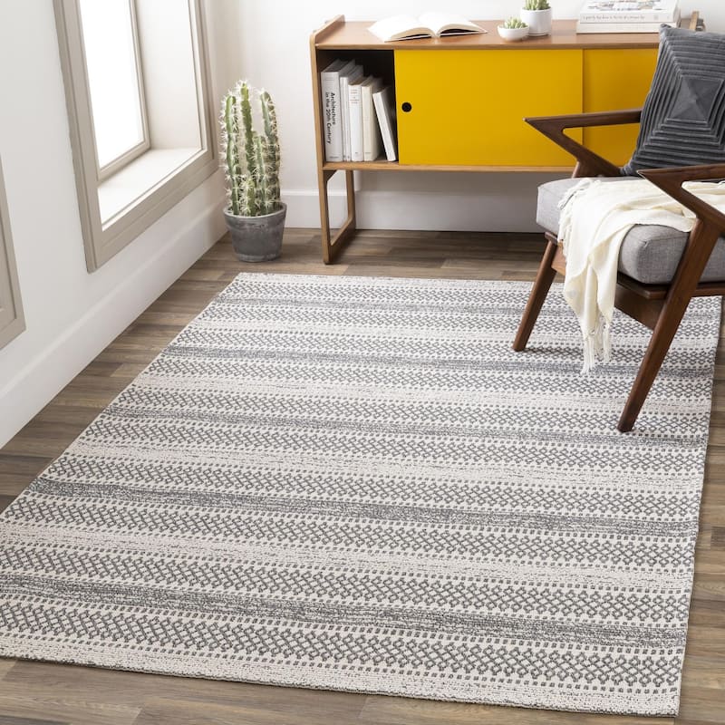 Livabliss La Casa Moroccan Stripe Cotton Area Rug - Grey - 5' x 7' 3"