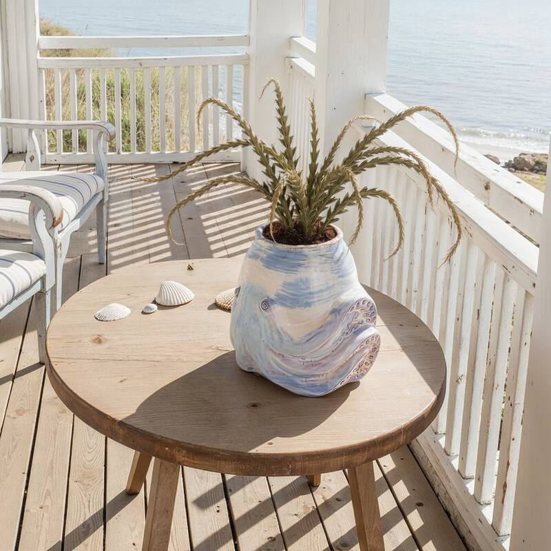 Stoneware Planter with Octopus Detail in Reactive Glaze - 8.75"L x 7.88"W x 8.25"H - White; Blue