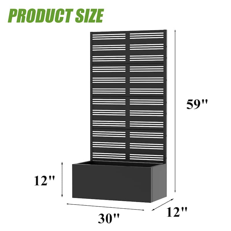 Metal Galvanized Planter Box with Trellis Privacy Screen Lockable Wheels