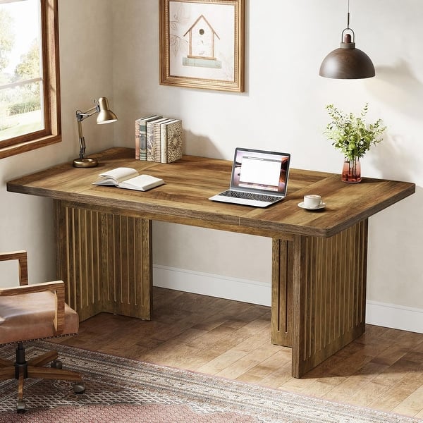63-Inch Large Executive Desk, Mid-Century Modern Study Writing Table