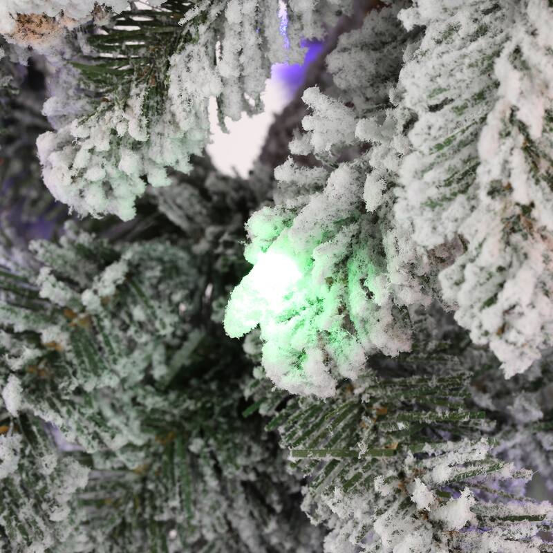 Glitzhome 4.5ft/6ft/7.5ft Pre-Lit Flocked Artificial Snowy Downswept Christmas Tree with Foot Pedal Control LED Lights