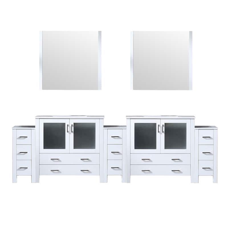 Volez Double Bath Vanity with Side Cabinets, White Ceramic Top and Mirrors - 108 - White