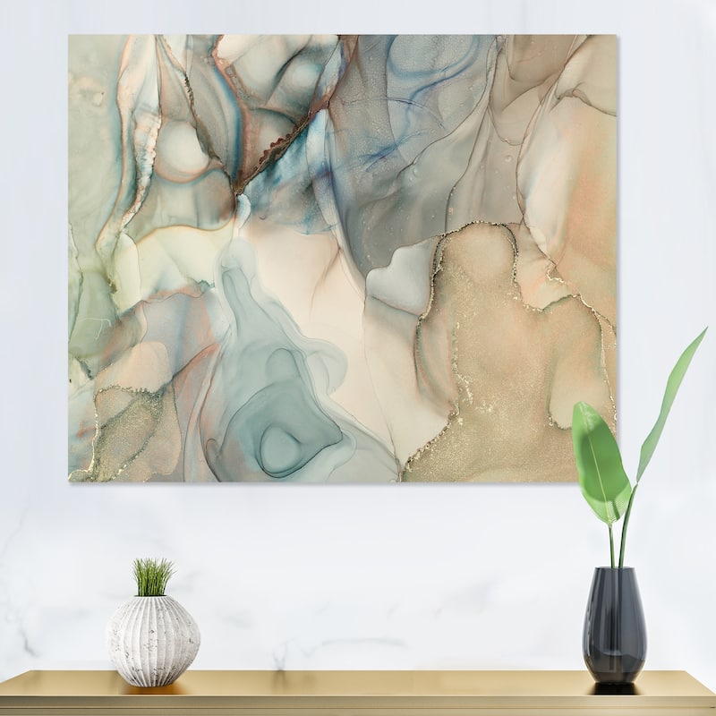 Designart "Grey Tender Liquid Art I" Modern Canvas Wall Art Print - 44 in. wide x 34 in. high