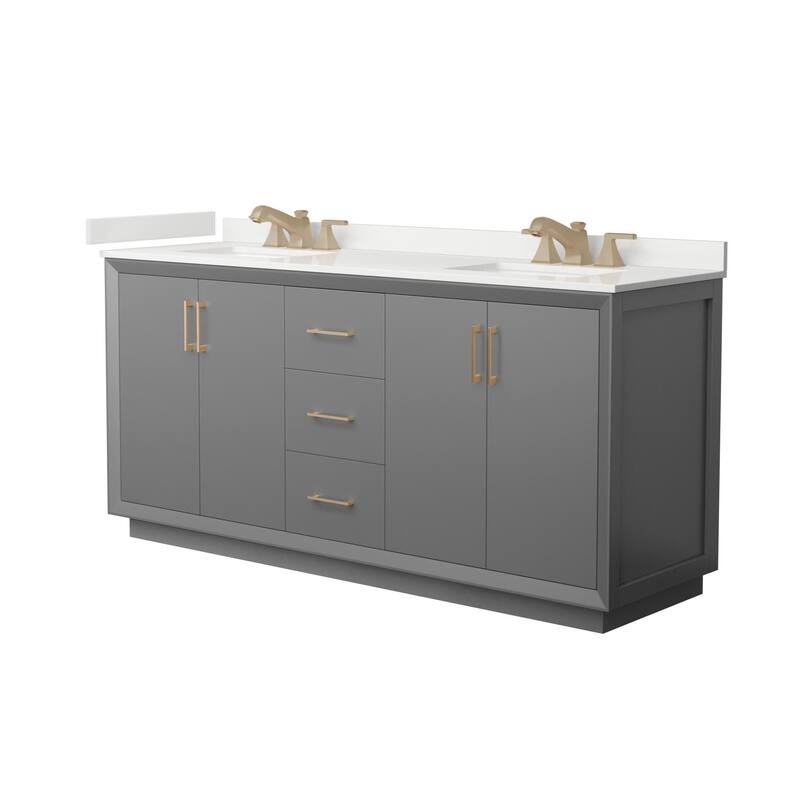 Wyndham Collection WCF414172D-QTZ-US3MXX Strada 72" Free Standing - Dark Gray / White Quartz Top / Satin Bronze