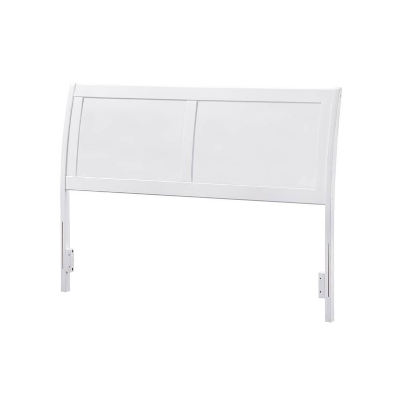 Sleigh Bed Headboard Full Size - Elegant Curved Design, Metal Frame Mount, USB Charger Included - White Finish